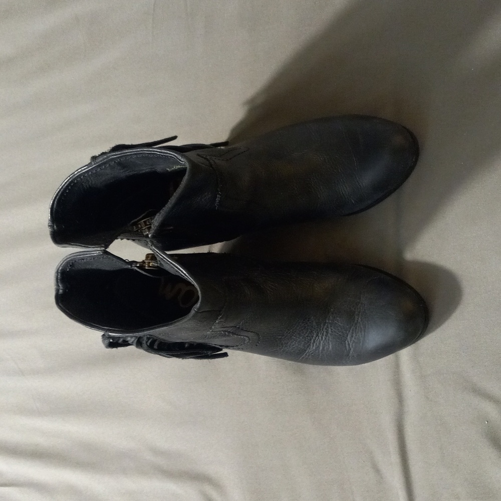 Sam Edelman Black Leather Heeled Zip Boots Size 7.5